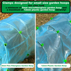 PirateAnt Greenhouse Clamp holding garden netting on curved hoop