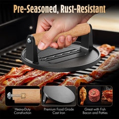 Pisol burger press with wooden handle