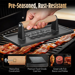 Pisol Cast Iron Smash Burger Press in use on grill