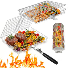 PitInnov Grill Baskets Set, two rectangular and one hexagonal basket