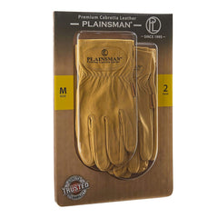 Plainsman Leather Gloves in yellow, medium size, pack of 4