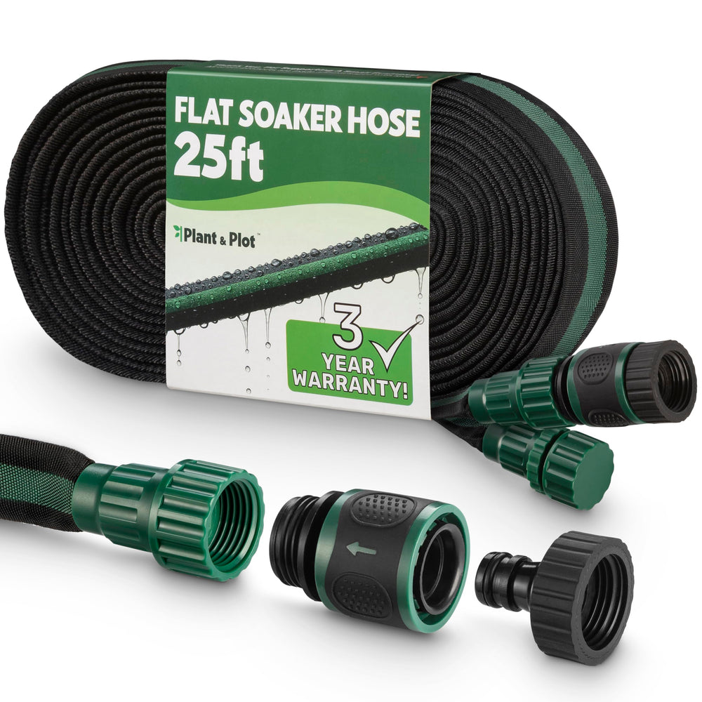 Plant & Plot 25ft flat soaker hose green model front view