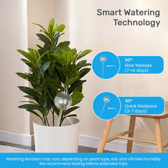 Plant watering globes in a beautiful garden setting