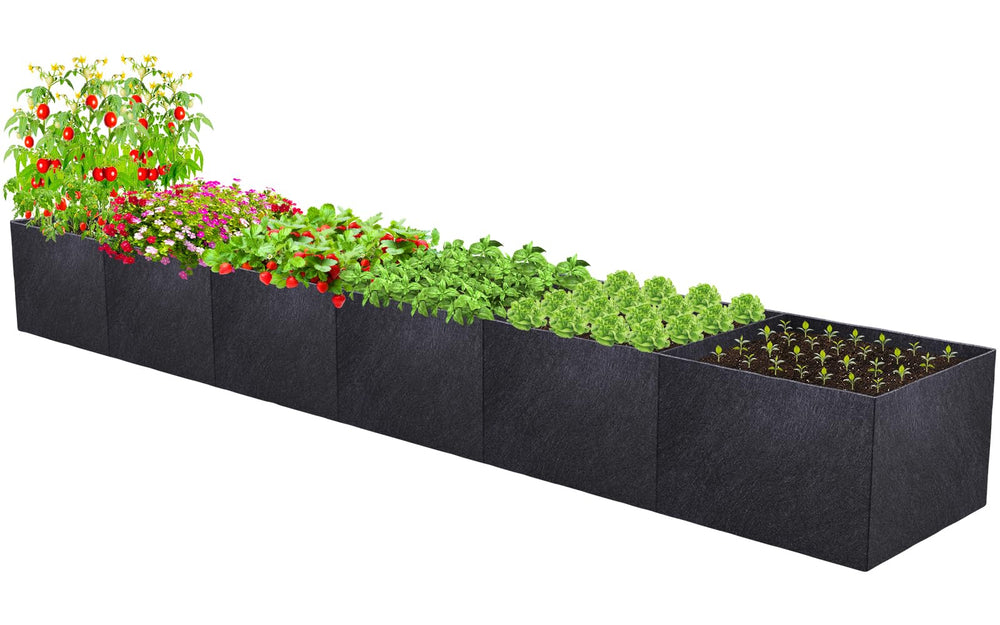 POILKMNI 12x2x1ft Fabric Raised Garden Bed side view with soil