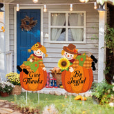 POILKMNI Thanksgiving Scarecrow Yard Sign front view with pumpkins