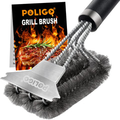 POLIGO 18-inch grill brush front view with stainless steel bristles