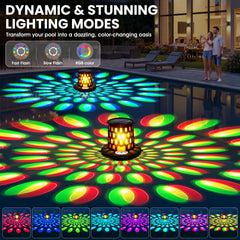 PoolBliss solar lights showing dual-zone control and settings
