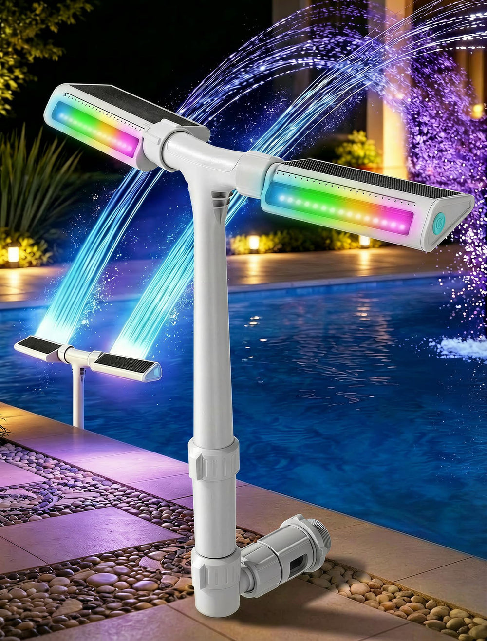 POOLHOUR Solar Pool Fountain gray model with LED lights