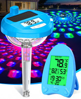 PoolLeader Solar Powered Wireless Pool Thermometer front view in light blue