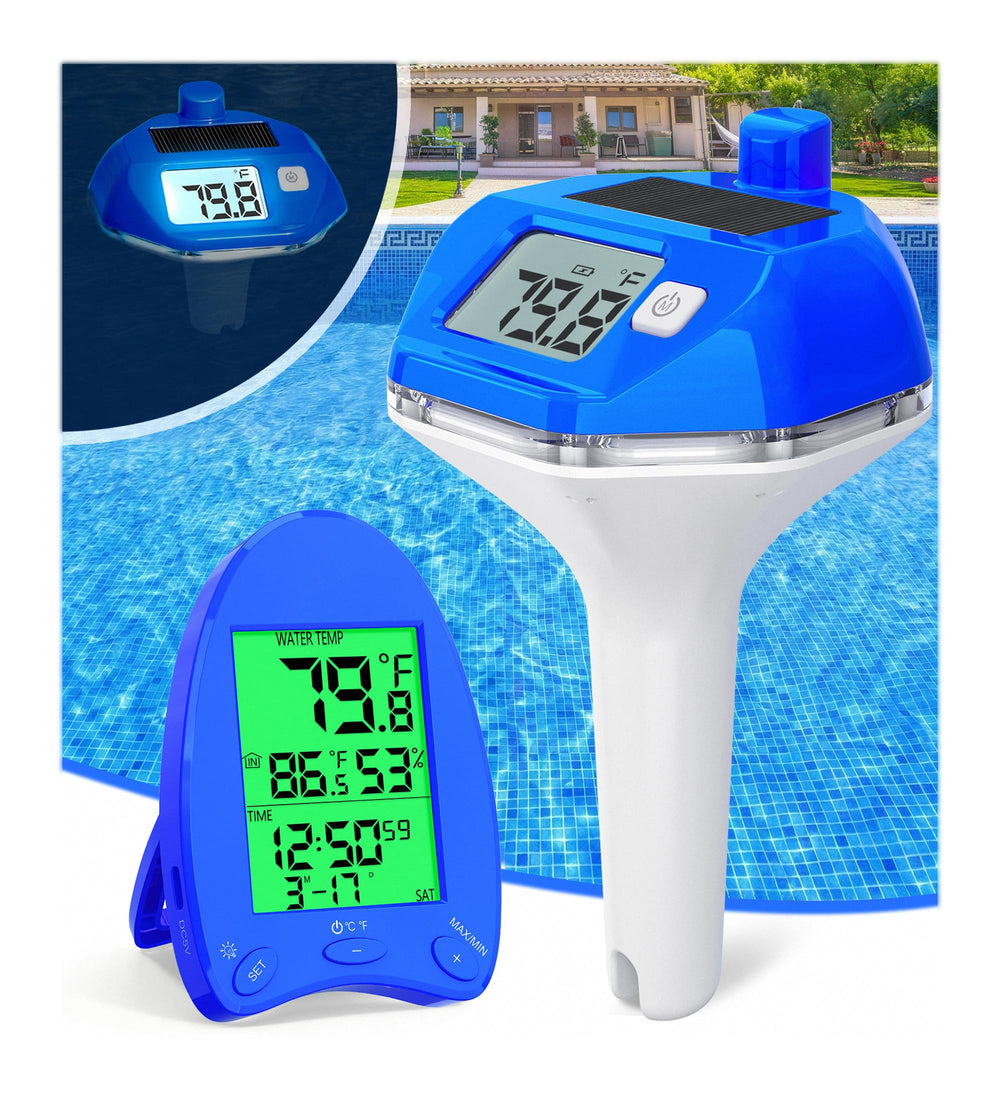 PoolLeader Solar Wireless Pool Thermometer front view with backlit display