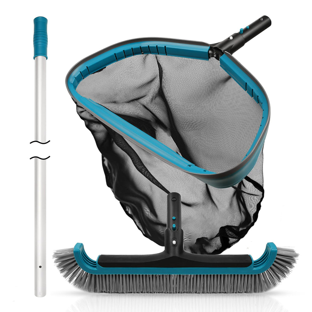 POOLWHALE Swimming Pool Cleaning Kit with pole, skimmer net and brush head