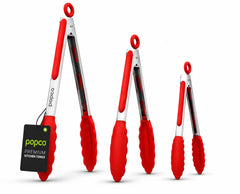 POPCO Kitchen Tongs Set - 7-inch, 9-inch, and 12-inch sizes
