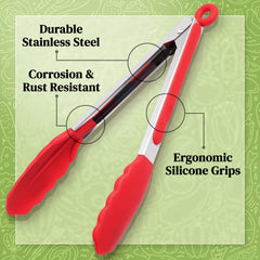 POPCO Kitchen Tongs Set displayed with various foods