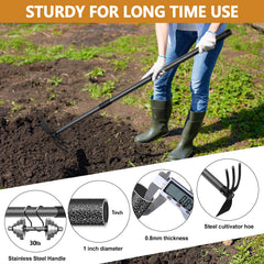 PoPoHoser Garden Hoe Tool assembled with 45-inch handle