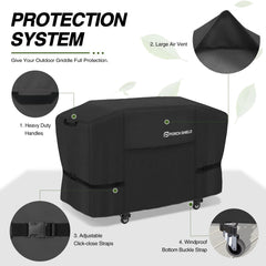 Porch Shield griddle cover showing adjustable straps