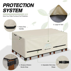 Porch Shield Waterproof Rectangular Patio Table Cover beige in outdoor setting