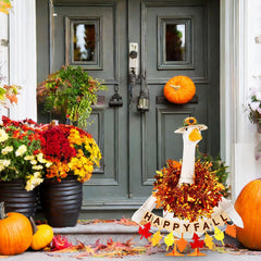 Poseable goose wings displayed with happy fall banner