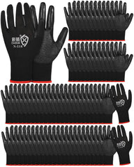 Potchen Gardening Work Gloves bulk pack, black rubber coated gloves