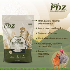 Poultry coop with Sweet PDZ applied on bedding