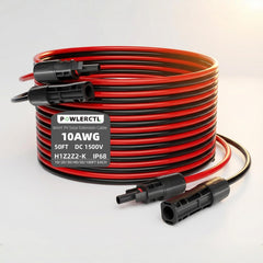 POWLERCTL Solar Panel Extension Cable 50Ft red front view
