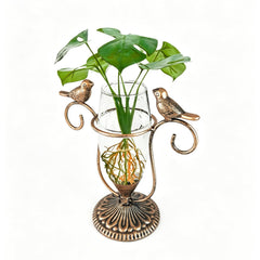 POXOHO Glass Propagation Vase with copper hummingbird design front view