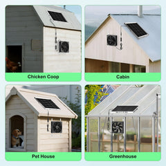 pqins 7.1" Solar Greenhouse Fan mounted in a garden
