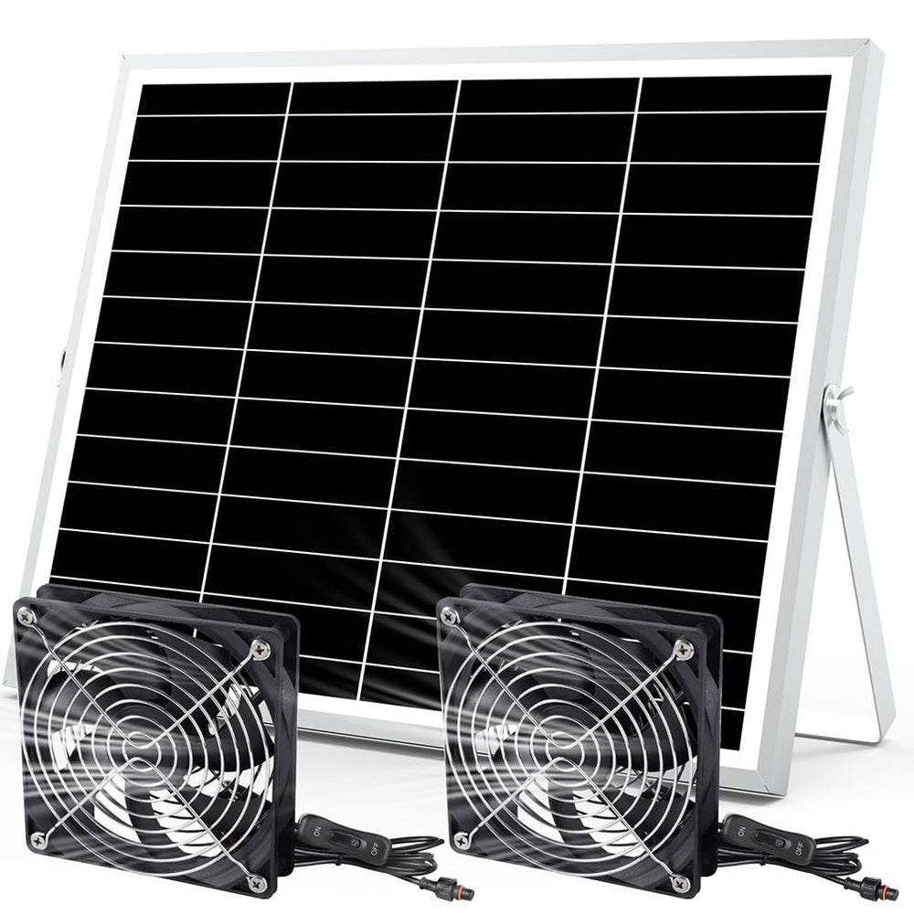 pqins solar powered fan kit dual 5-inch fans front view
