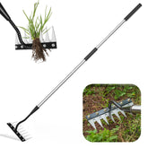 PREMJIN Iron Weeding Rake 2.0 with 8-tooth head and long handle