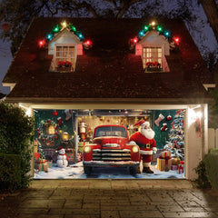 Printspree Christmas Garage Door Cover on a garage door during daytime
