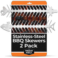 Proud Grill BBQ Skewers Set of 2, 12-inch stainless steel front view