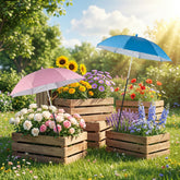 Prudiut Plant Umbrella in pink and blue, front view