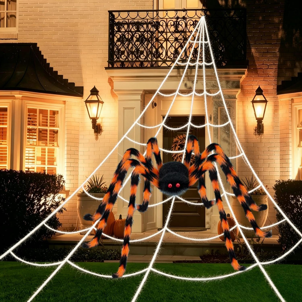 PUHPIG Halloween Spider Web Decoration Set with 59" Spider