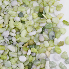 Pulovin 10 lbs jade pebbles in a decorative display