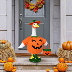 Pumpkin costume with smiley face designed for outdoor use