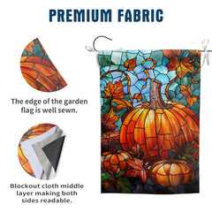 Pumpkin Fall Garden Flag displayed in a garden setting