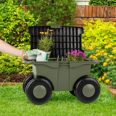 Pure Garden Rolling Garden Cart showing sturdy seat lid