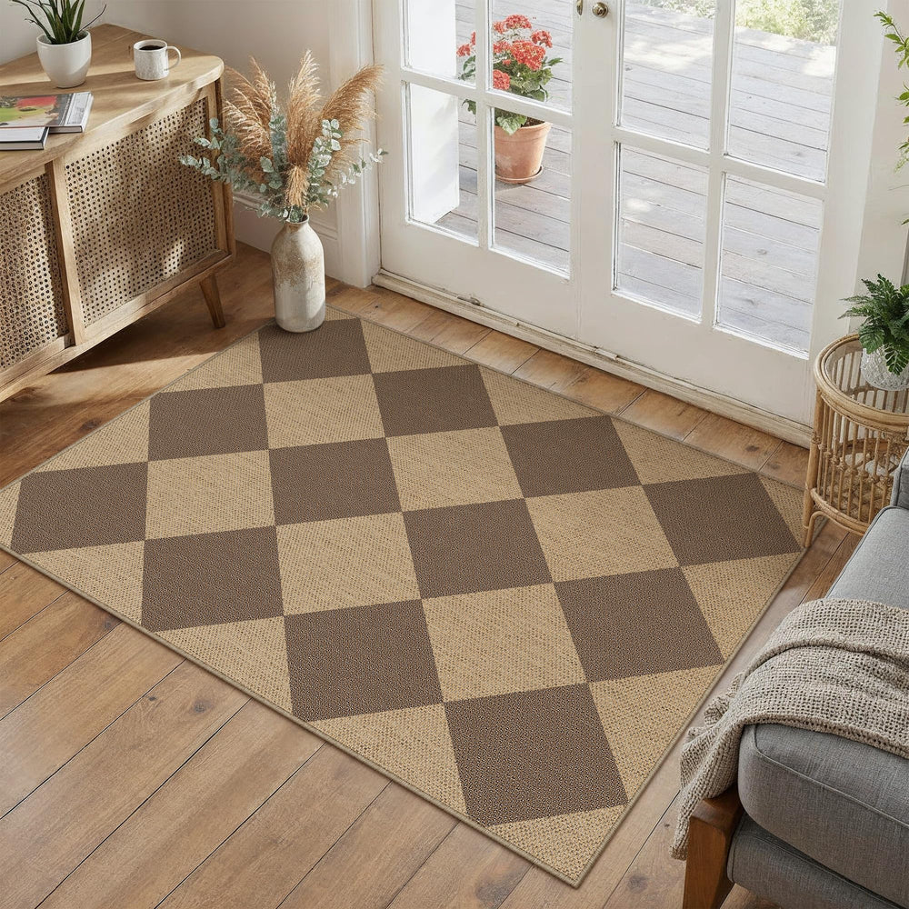 PureCozy 2x3 Brown Checkered Area Rug front view
