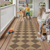 PureCozy 2x8 Brown Checkered Runner Rug front view