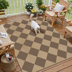 PureCozy 3x5 brown checkered area rug front view