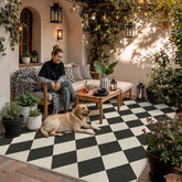 PureCozy 5x7 black checkered rug front view