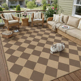 PureCozy 5x7 brown checkered area rug front view