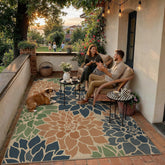 PureCozy 5x7 Outdoor Rug navy orange floral pattern front view