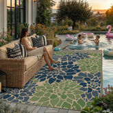 PureCozy 5x8 Outdoor Jute Rug navy green front view