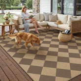 PureCozy 6x9 brown checkered rug front view