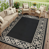 PureCozy Outdoor Rug 10x14 ft in Black Beige Geometric design