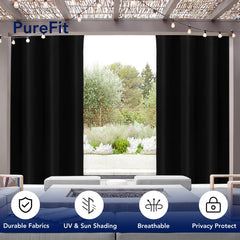PureFit Outdoor Curtain hanging on patio
