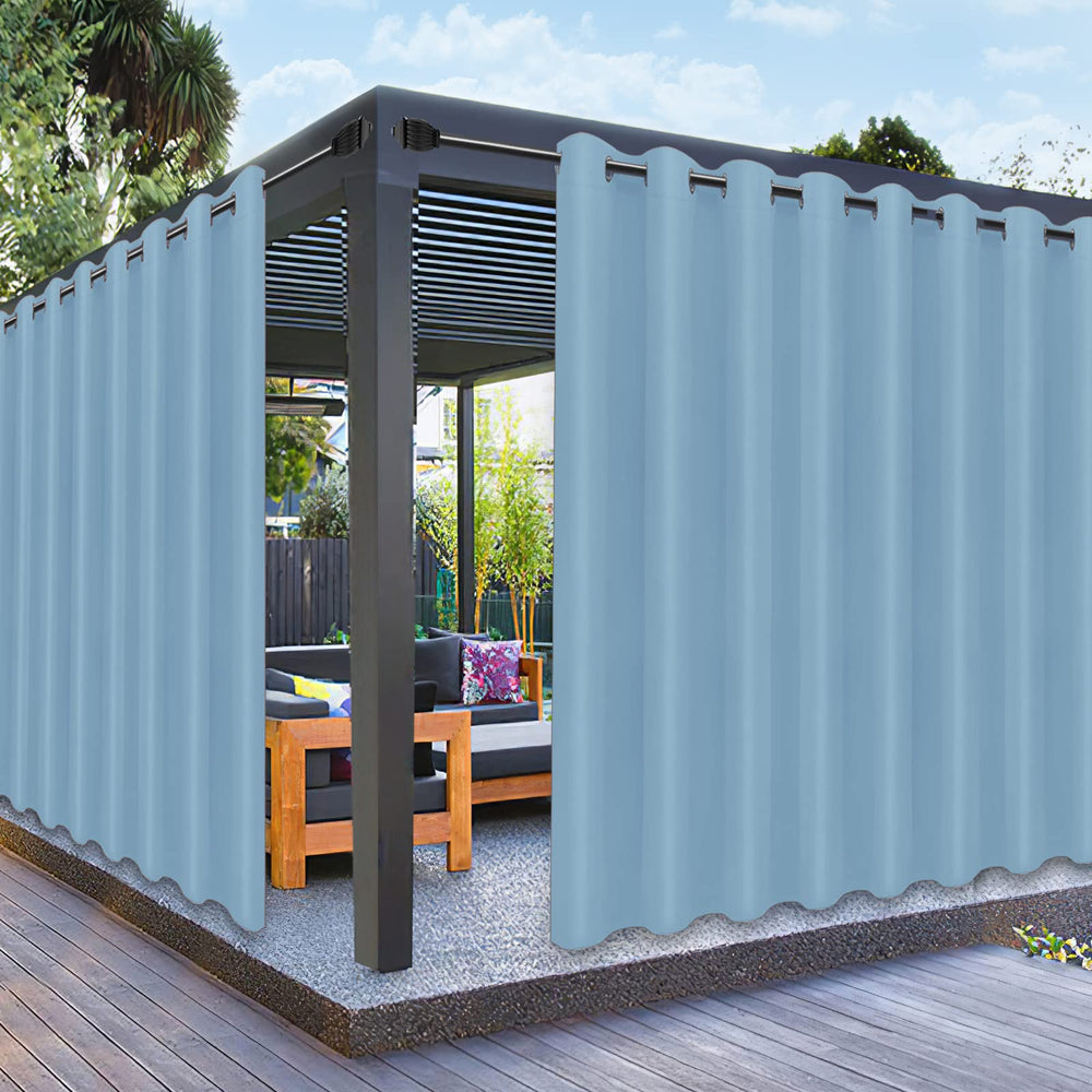 PureFit Outdoor Curtain Sky Blue side view with grommets