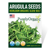Purely Organic Arugula Seeds packet front view with organic seal