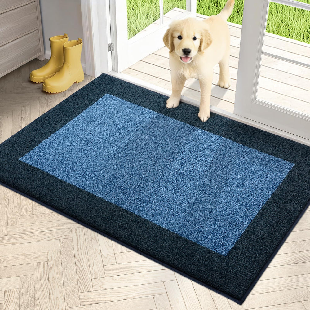 PURRUGS 32" x 48" Indoor Door Mat in Light Blue and Navy front view