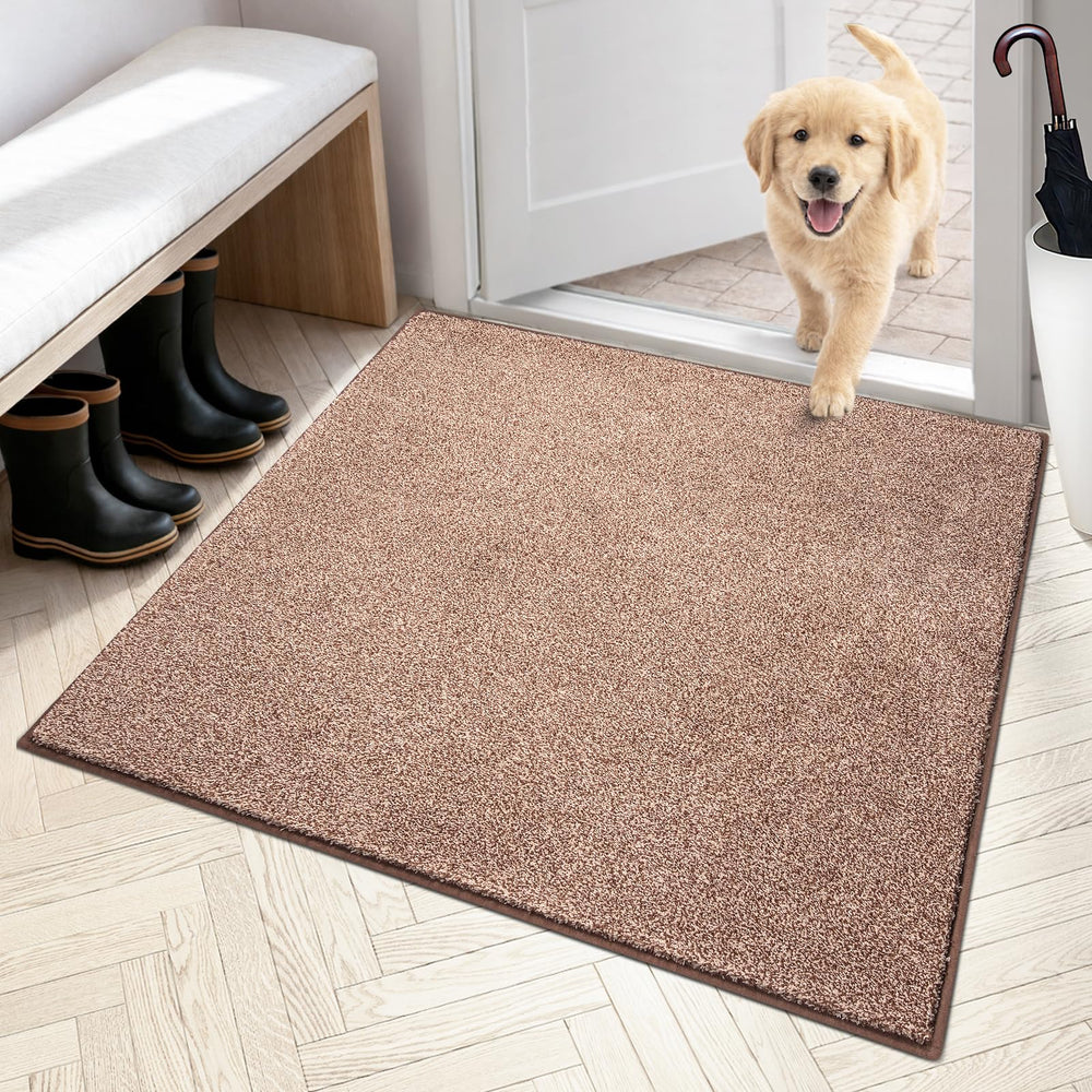 PURRUGS Dirt Trapping Indoor Door Mat front view, Brown-Light Cream